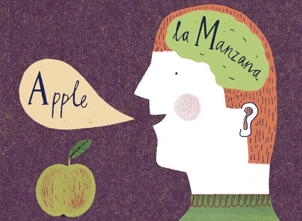 Vantaggi del bilinguismo - uomo che ensa "manzana" e dice "apple"